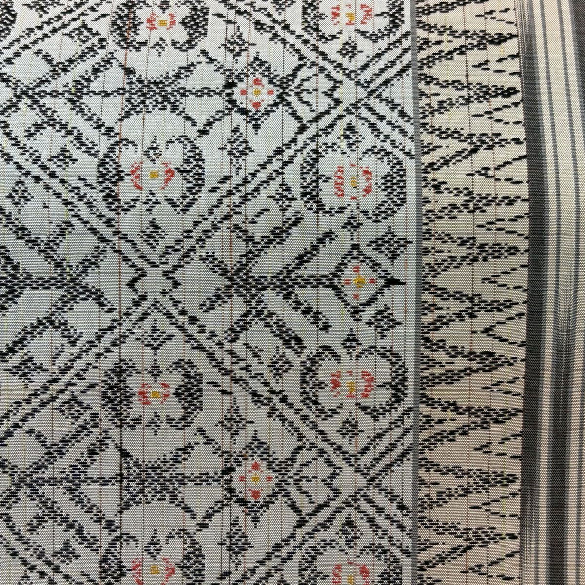 【庫存清倉】 【美品】 袋帶 名品級 大和 菱紋 縞紋 金絲 藍灰色 六通 純蠶絲