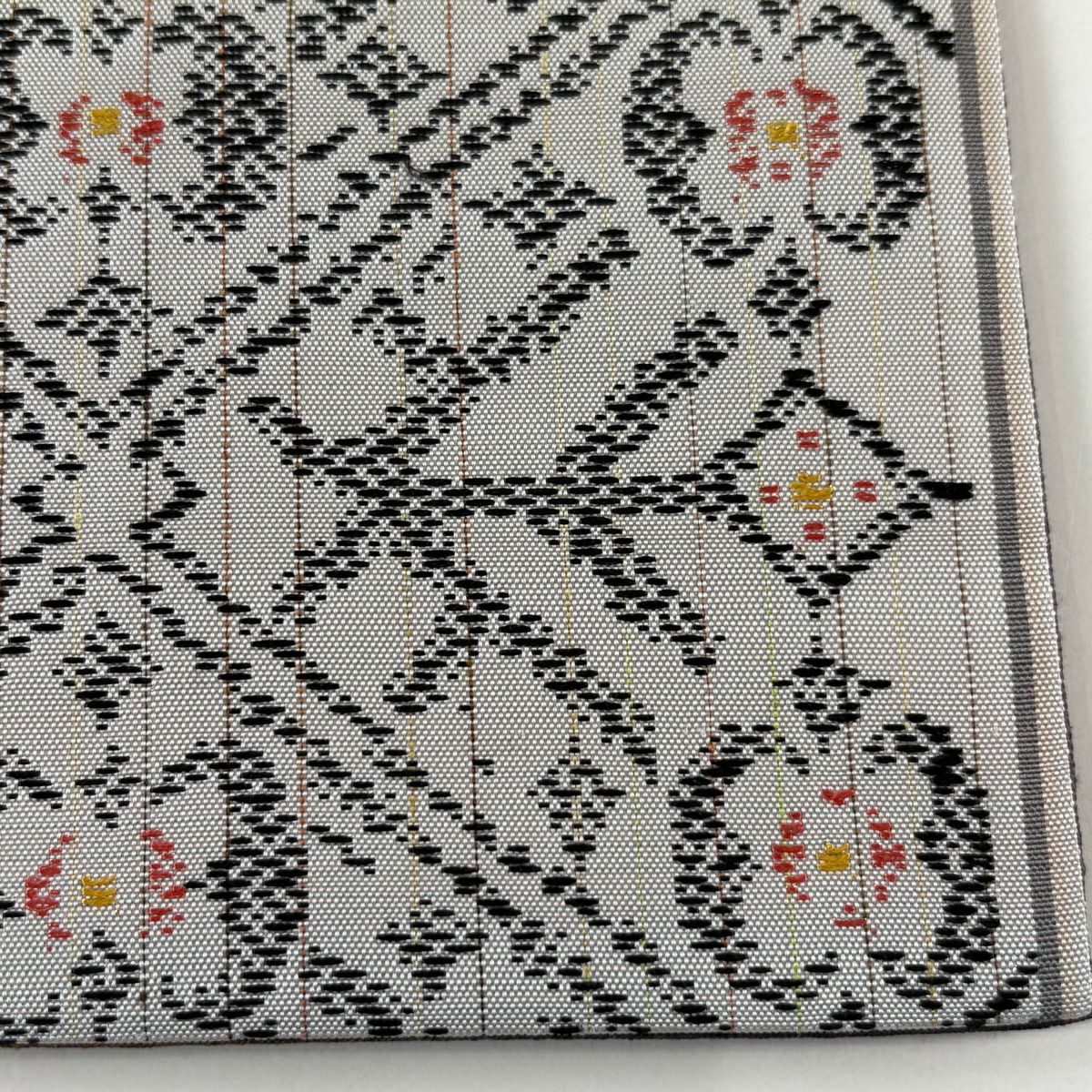 【庫存清倉】 【美品】 袋帶 名品級 大和 菱紋 縞紋 金絲 藍灰色 六通 純蠶絲