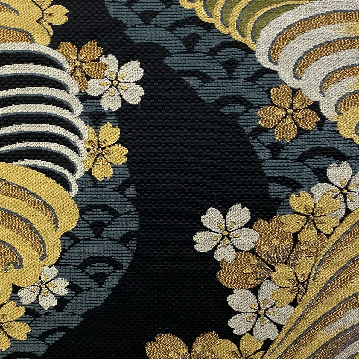 【庫存清倉】 【美品】 袋帶 名品級 波 櫻花 金金箔 黑 六通 純蠶絲