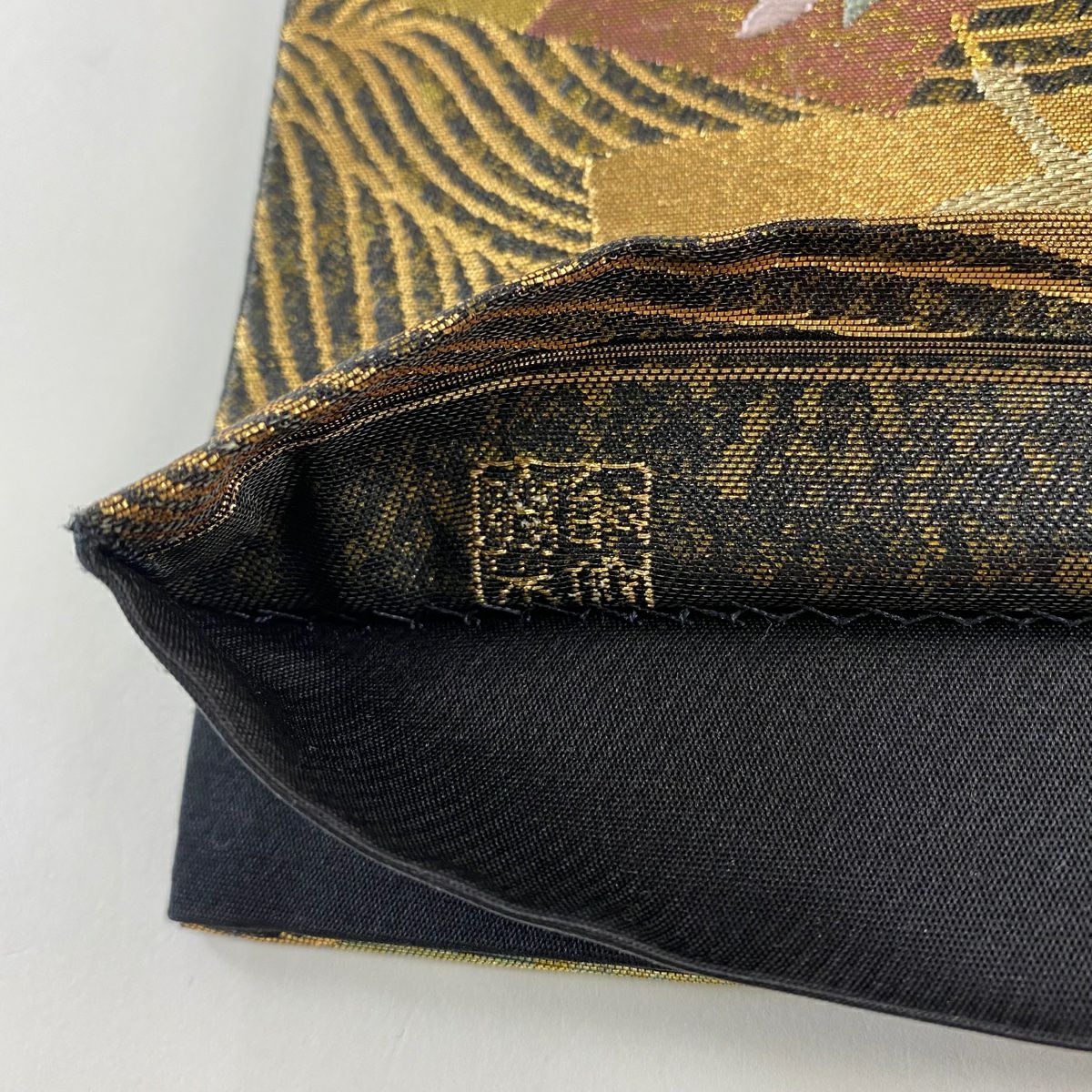 【庫存清倉】 【美品】 袋帶 名品級 じゅらく 附落款 扇子面 花鳥 金絲 金金箔 金色 六通 純蠶絲