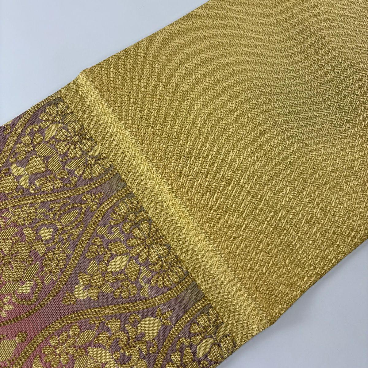 【庫存清倉】 【美品】 袋帶 名品級 立涌 草花紋 金絲 金色 六通 純蠶絲