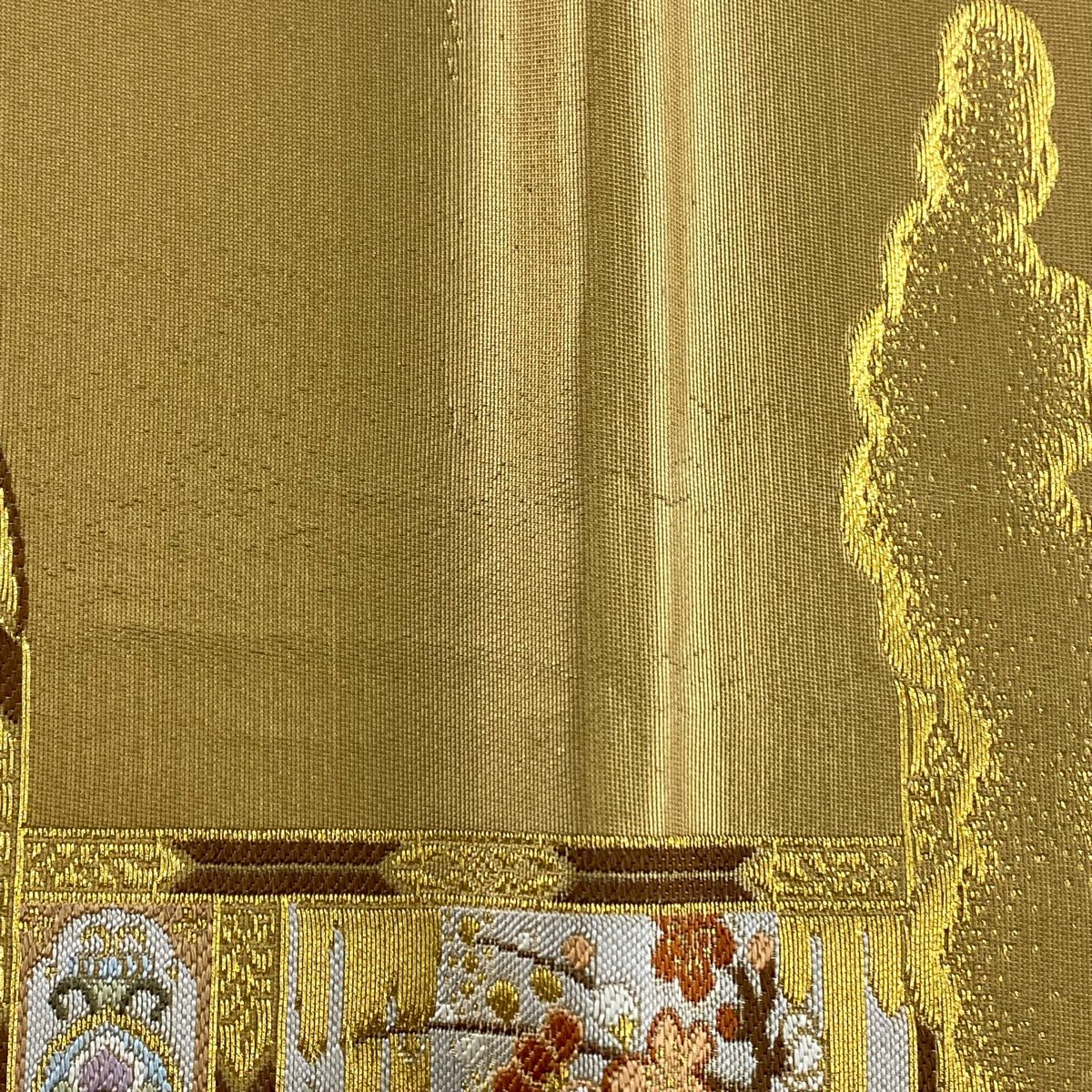 袋帶 秀品級 花丸紋 鳥 金銀絲 金金箔 金色 六通 純蠶絲