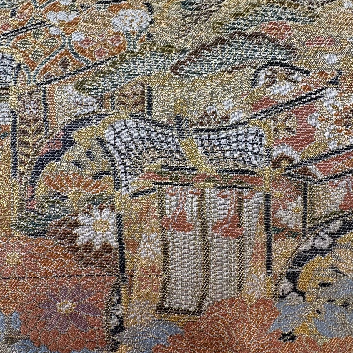 袋帶 秀品級 御所車 松樹 金絲 金金箔 金 六通 純蠶絲