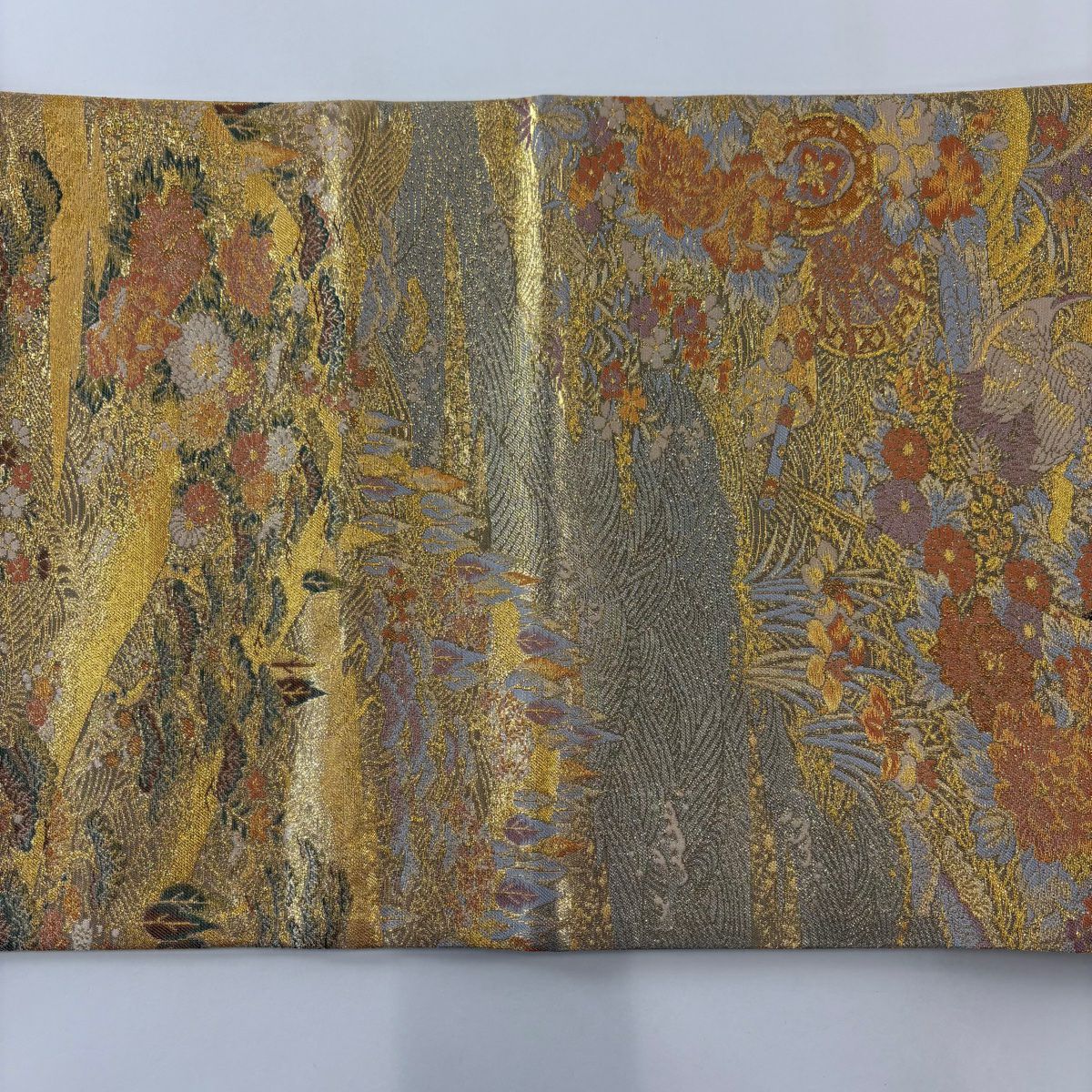 袋帶 秀品級 御所車 松樹 金絲 金金箔 金 六通 純蠶絲