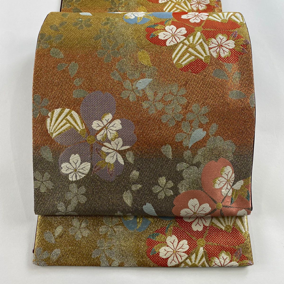 袋帶 秀品級 振袖禮服禮服用 櫻花花瓣 金絲 金金箔 金色 六通 純蠶絲