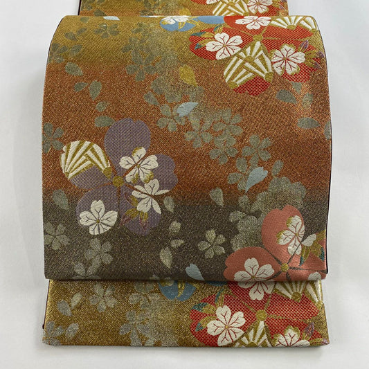 袋帶 秀品級 振袖禮服禮服用 櫻花花瓣 金絲 金金箔 金色 六通 純蠶絲