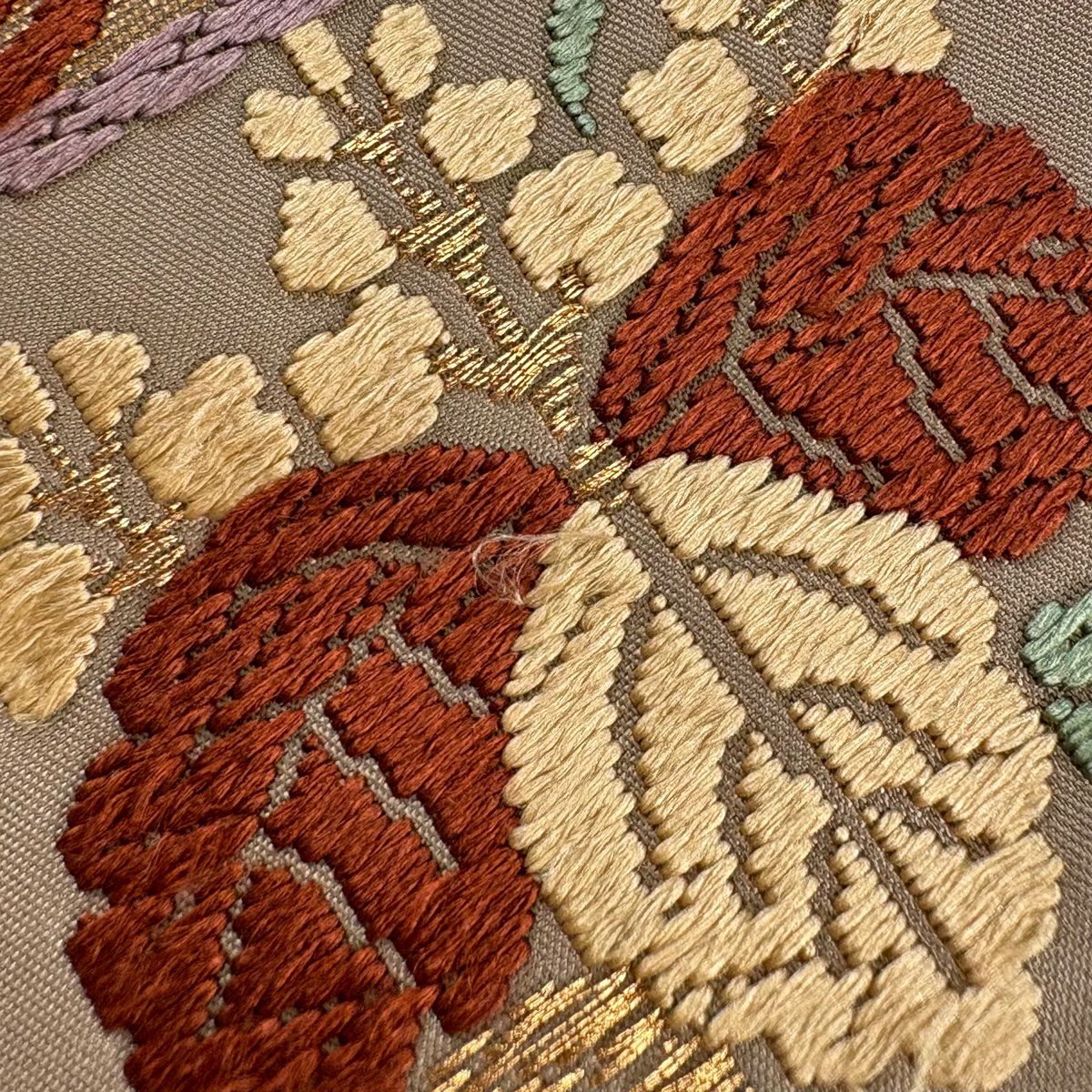 袋帶 秀品級 菊花花 有職紋樣 刺繡 金線 粉色 六通 純蠶絲