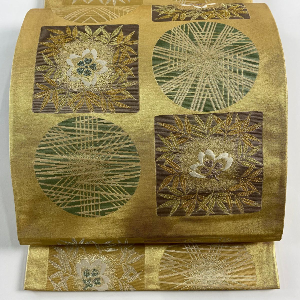【美品】 袋帶 秀品級 櫻花 笹 金絲 金金箔 金色 六通 純蠶絲