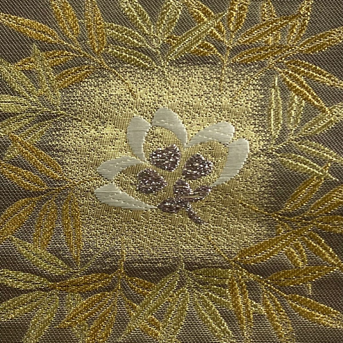 【美品】 袋帶 秀品級 櫻花 笹 金絲 金金箔 金色 六通 純蠶絲
