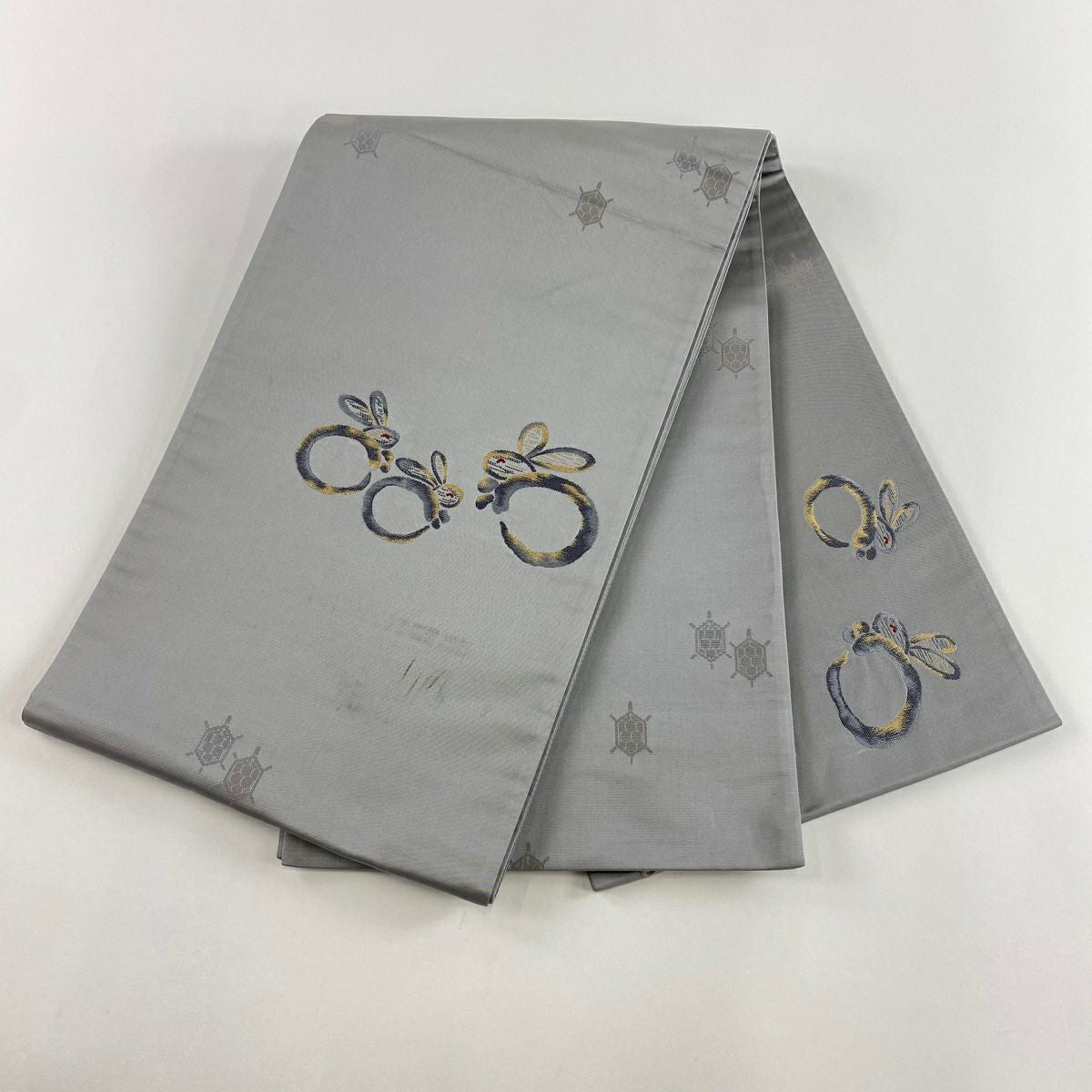 袋帶 優品級 兔子 龜甲 金絲 灰色 大鼓圖案 純蠶絲