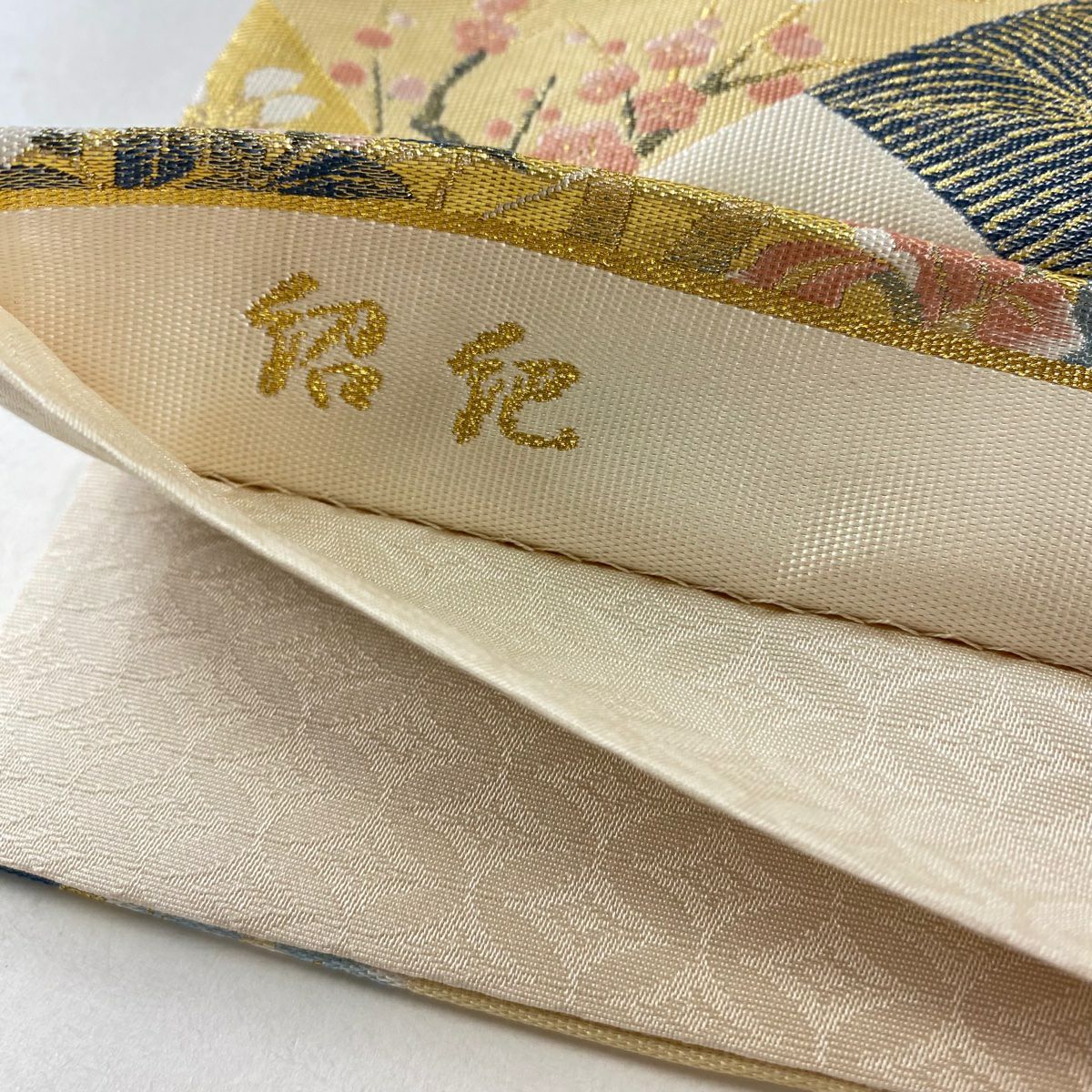 【美品】 袋帶 秀品級 紹巴 檜垣四季花紋 金絲 金金箔 金色 六通 純蠶絲