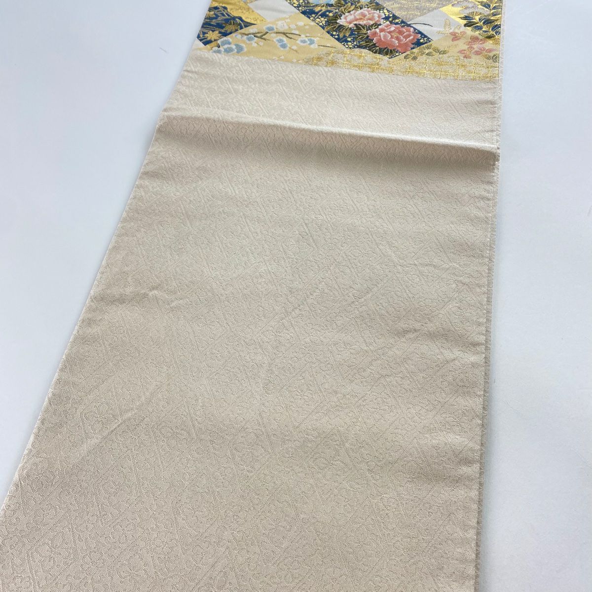 【美品】 袋帶 秀品級 紹巴 檜垣四季花紋 金絲 金金箔 金色 六通 純蠶絲