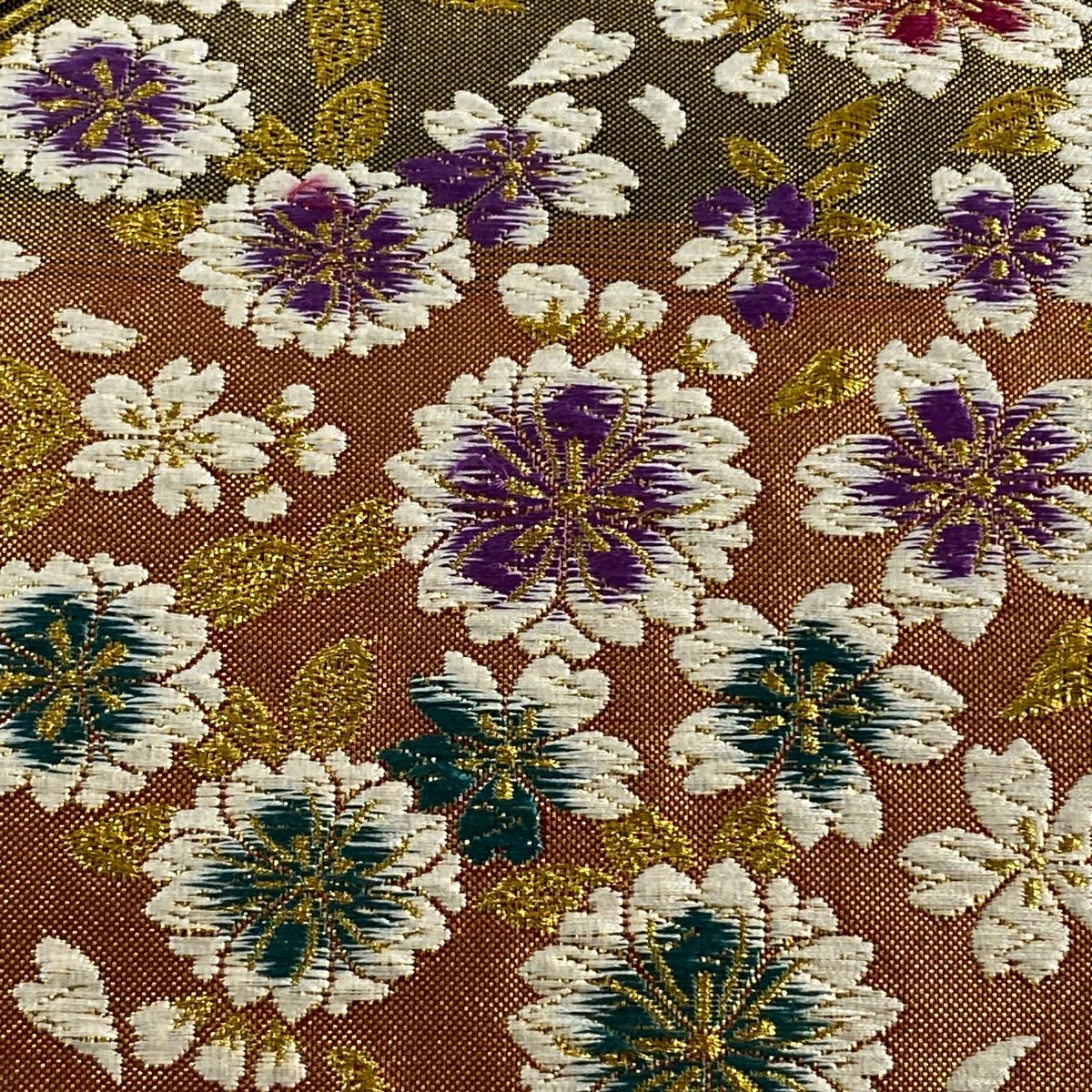 【美品】 袋帶 秀品級 樱花花瓣 金絲 金金箔 金色 六通 純蠶絲
