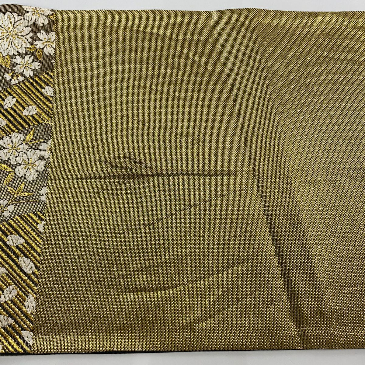 【美品】 袋帶 秀品級 樱花花瓣 金絲 金金箔 金色 六通 純蠶絲