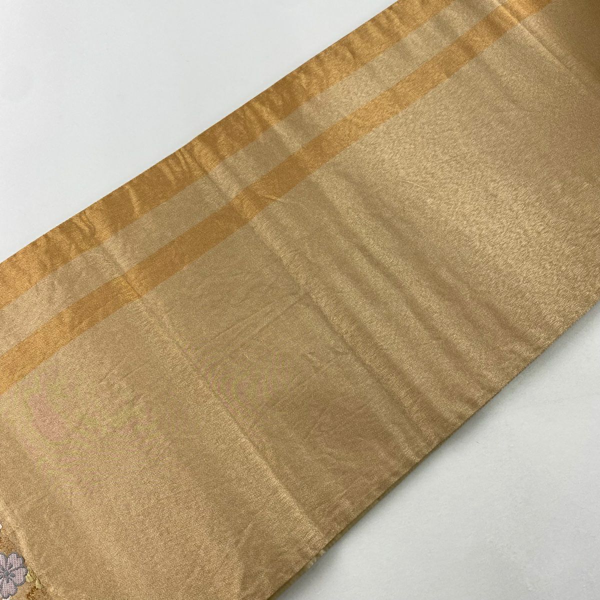 【美品】 袋帶 秀品級 樱花 金金箔 金絲 淺茶 深色 六通 純蠶絲