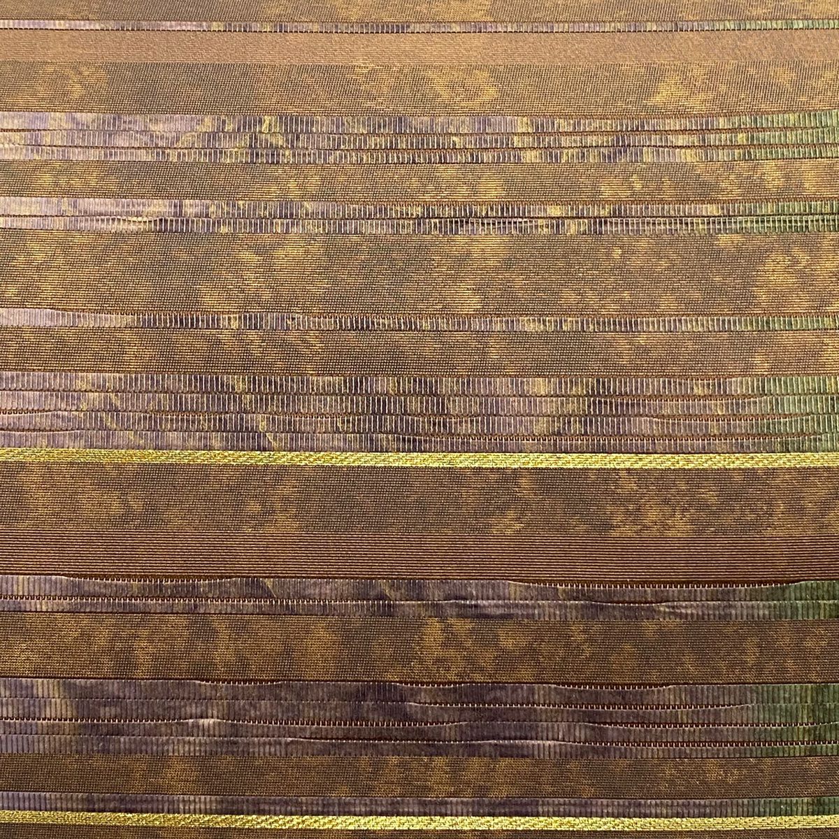 【美品】 袋帶 秀品級 段紋 金絲 金金箔 茶 六通 純蠶絲