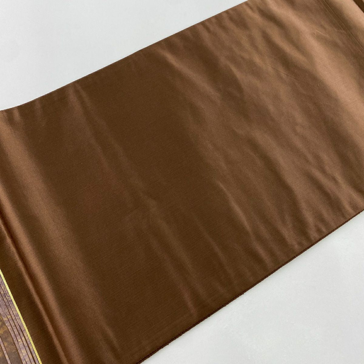 【美品】 袋帶 秀品級 段紋 金絲 金金箔 茶 六通 純蠶絲