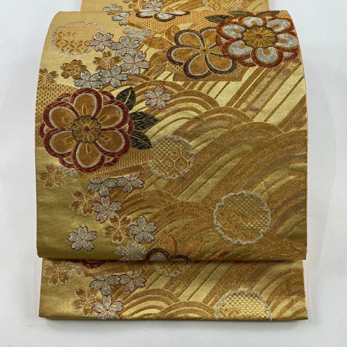 袋帶 秀品級 花 菊花 金銀彩 金金箔 金 六通 純蠶絲