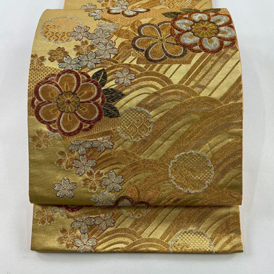 袋帶 秀品級 花 菊花 金銀彩 金金箔 金 六通 純蠶絲