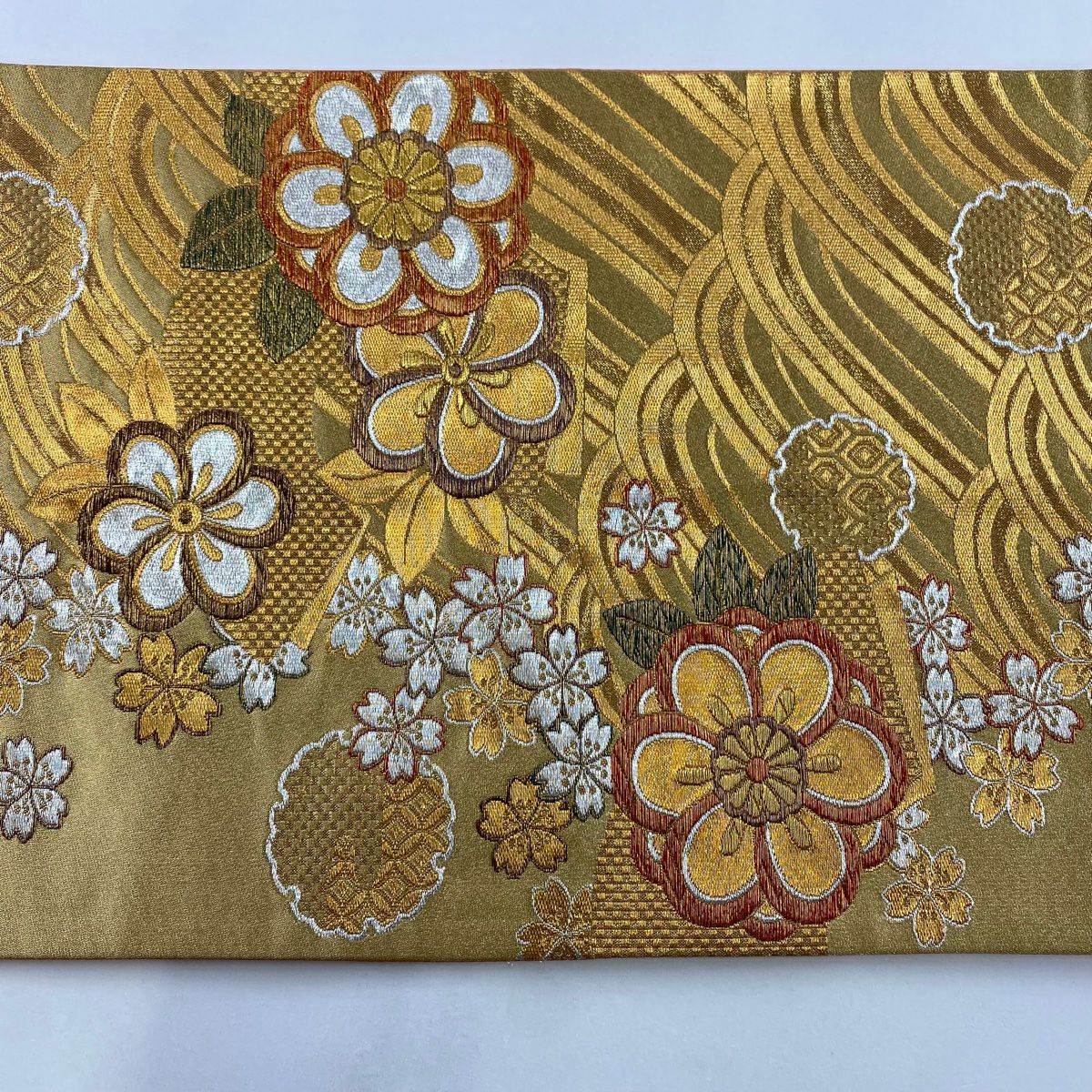 袋帶 秀品級 花 菊花 金銀彩 金金箔 金 六通 純蠶絲