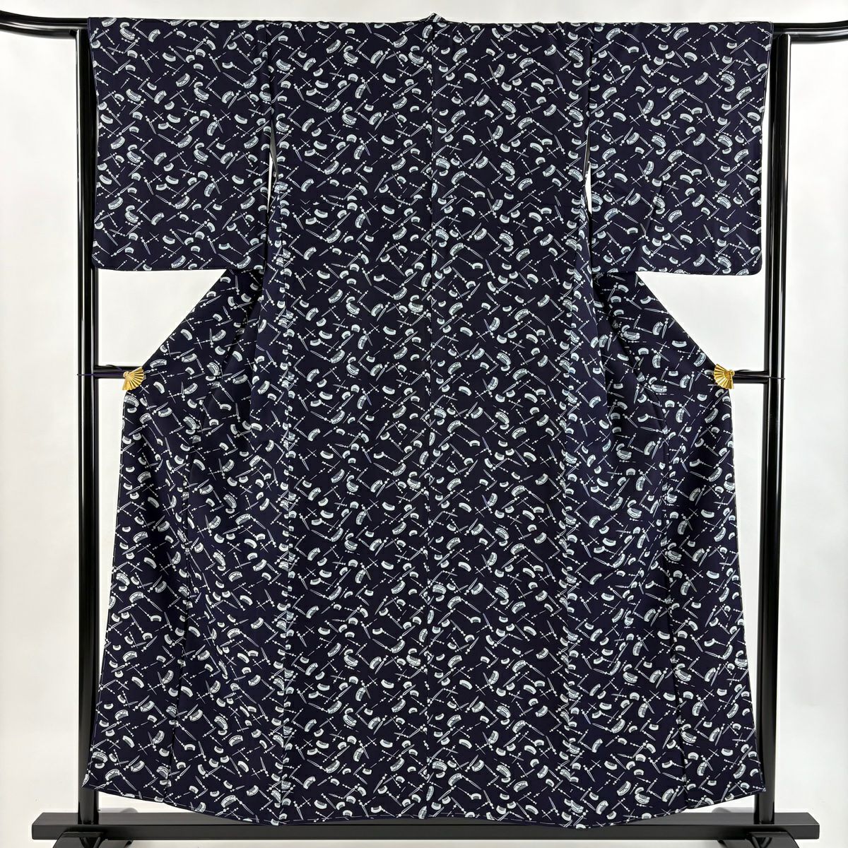 【美品】 小紋 身長155cm 袖長63.5cm S 雙層 阿波天然藍染 佐藤昭人 證書附帶 簪 藍色 純蠶絲 逸品級