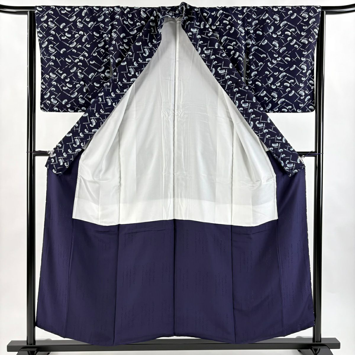 【美品】 小紋 身長155cm 袖長63.5cm S 雙層 阿波天然藍染 佐藤昭人 證書附帶 簪 藍色 純蠶絲 逸品級