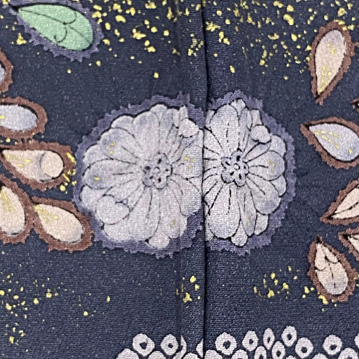 【庫存清倉】訪問服 身長161cm 袖長67cm M 雙層 草花紋紋 霞 金銀彩 絞染 青灰色 純蠶絲 名品級