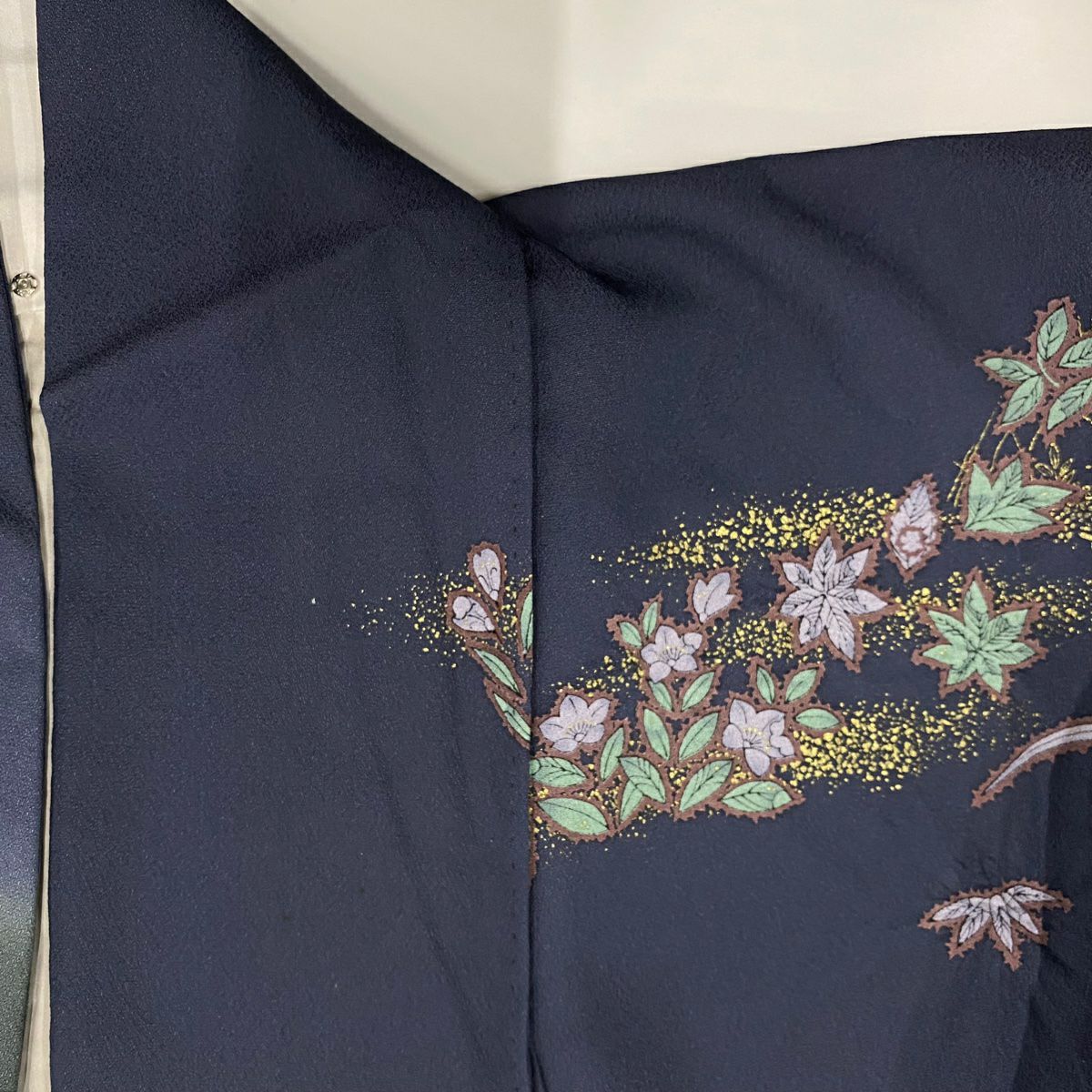 【庫存清倉】訪問服 身長161cm 袖長67cm M 雙層 草花紋紋 霞 金銀彩 絞染 青灰色 純蠶絲 名品級