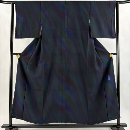 【美品】 小紋 身長154cm 袖長62.5cm S 雙層 前田仁仙 やまと 有落款 漸層圖案 青綠 純蠶絲 逸品級