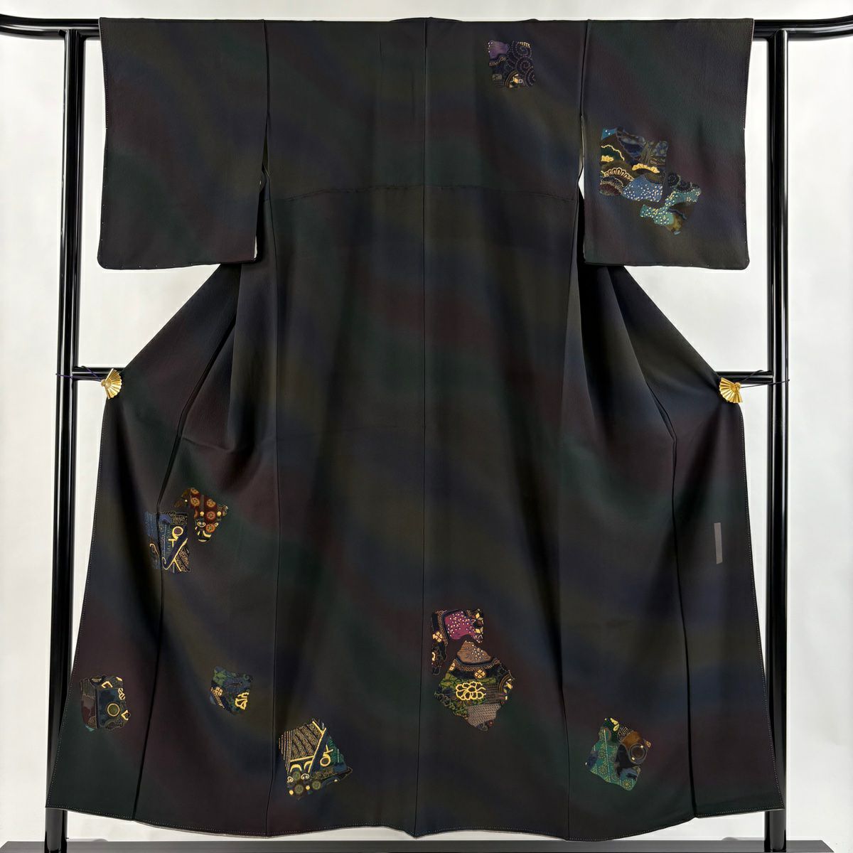 【美品】 付下 身長153cm 袖長60cm S 雙層 前田仁仙 落款あり 破れ色紙 草花紋紋 金銀彩 漸層 茶紫 純蠶絲 逸品級