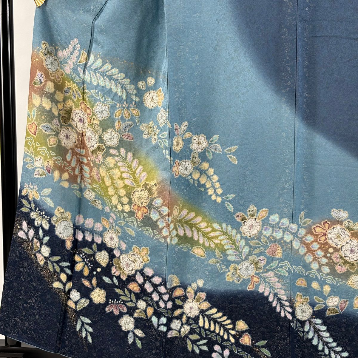 訪問服 身長160cm 袖長65cm M 雙層 德永憲峯 落款あり 辻花染 金通し 漸層 水色 純蠶絲 逸品級