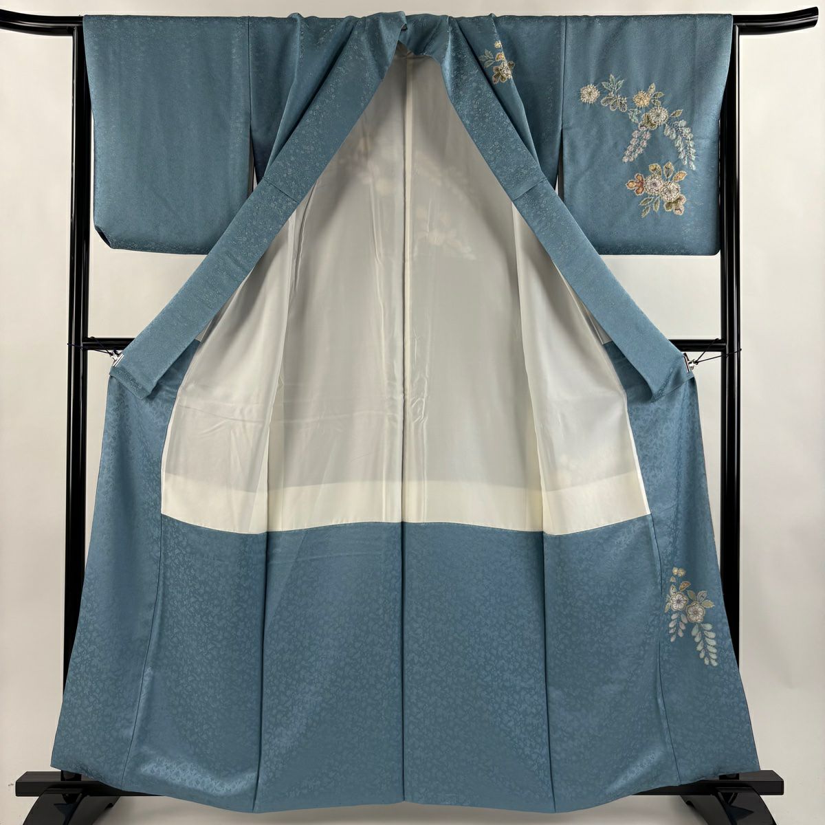訪問服 身長160cm 袖長65cm M 雙層 德永憲峯 落款あり 辻花染 金通し 漸層 水色 純蠶絲 逸品級