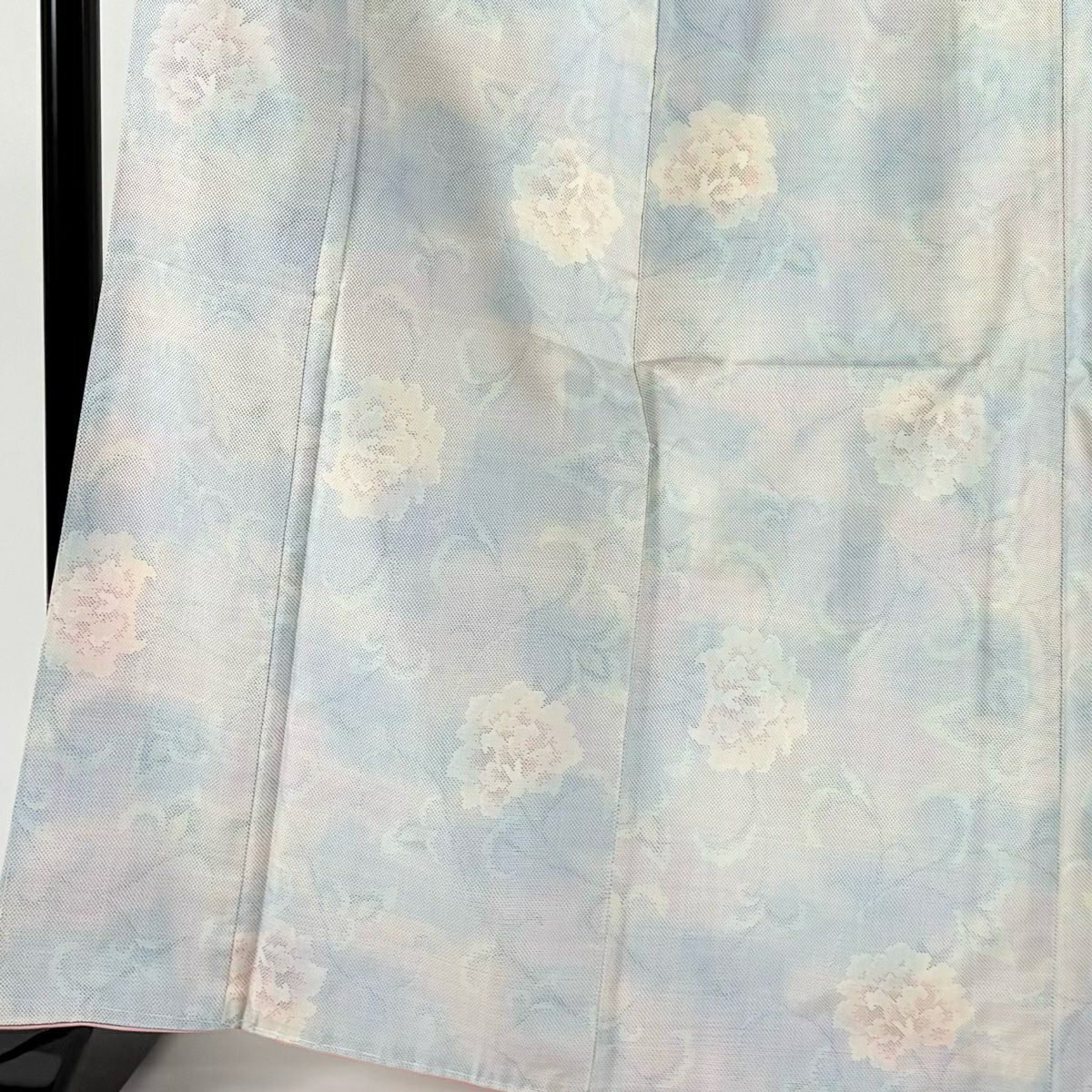 大島紬織 身長166.5cm 袖長67.5cm L 雙層 都喜ヱ門 藤白泥 證書齊全 花唐草紋 青灰色 純蠶絲 逸品級