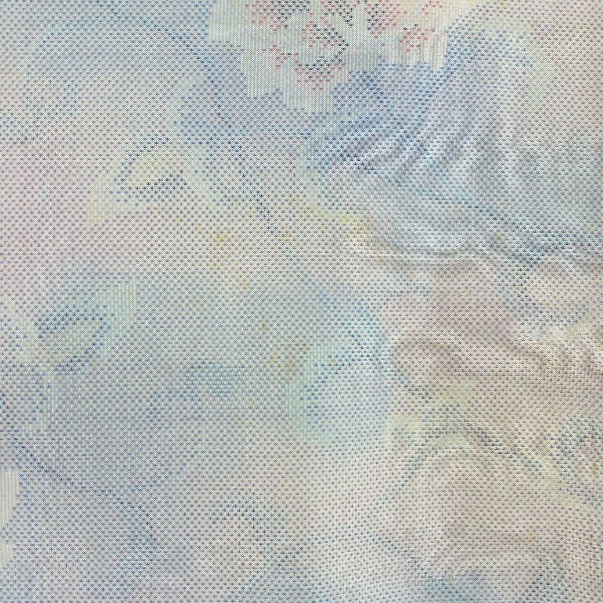 大島紬織 身長166.5cm 袖長67.5cm L 雙層 都喜ヱ門 藤白泥 證書齊全 花唐草紋 青灰色 純蠶絲 逸品級