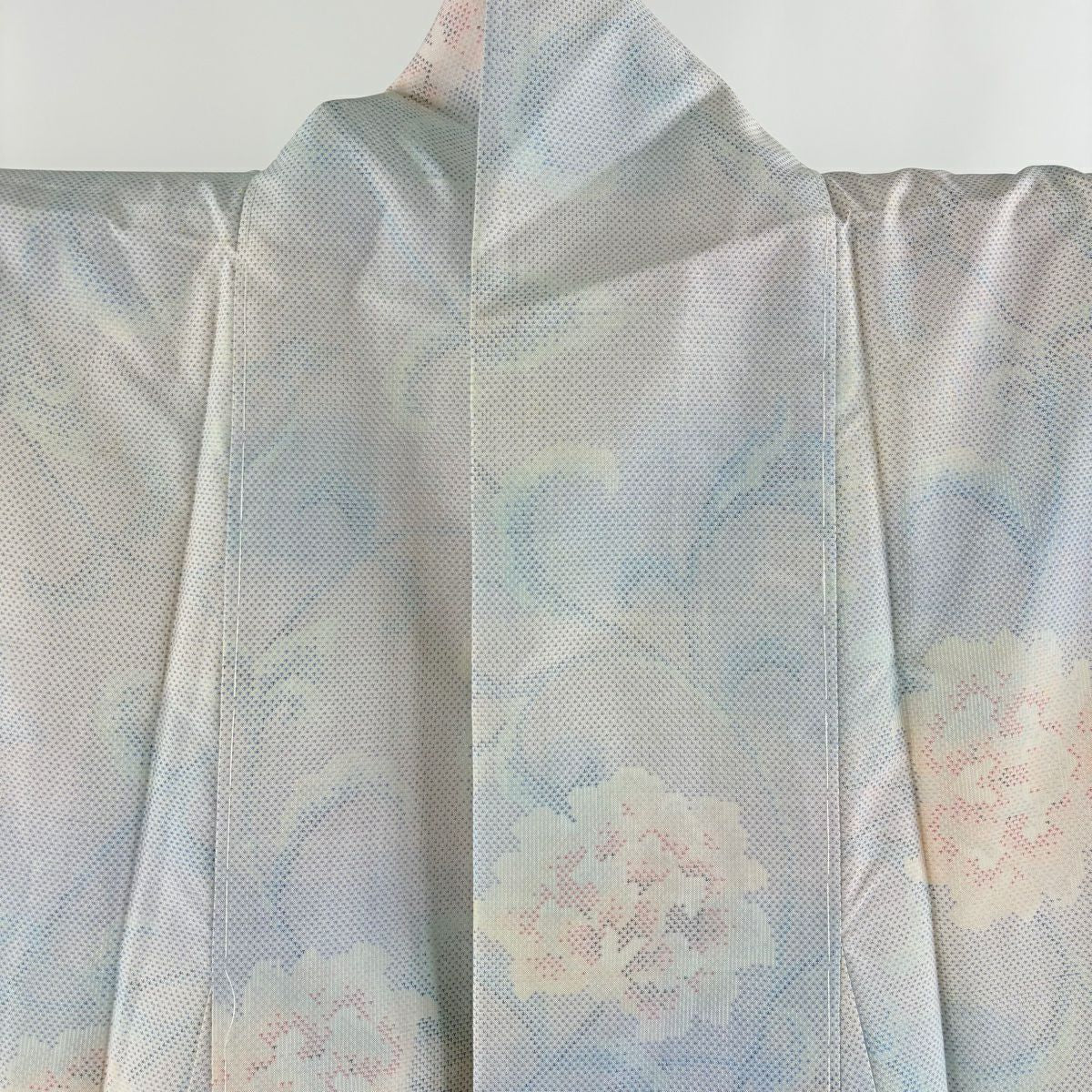 大島紬織 身長166.5cm 袖長67.5cm L 雙層 都喜ヱ門 藤白泥 證書齊全 花唐草紋 青灰色 純蠶絲 逸品級