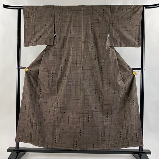 【美品】 紬織 身長154.5cm 袖長62.5cm S 雙層 幾何圖案 焦茶 純蠶絲 秀品級