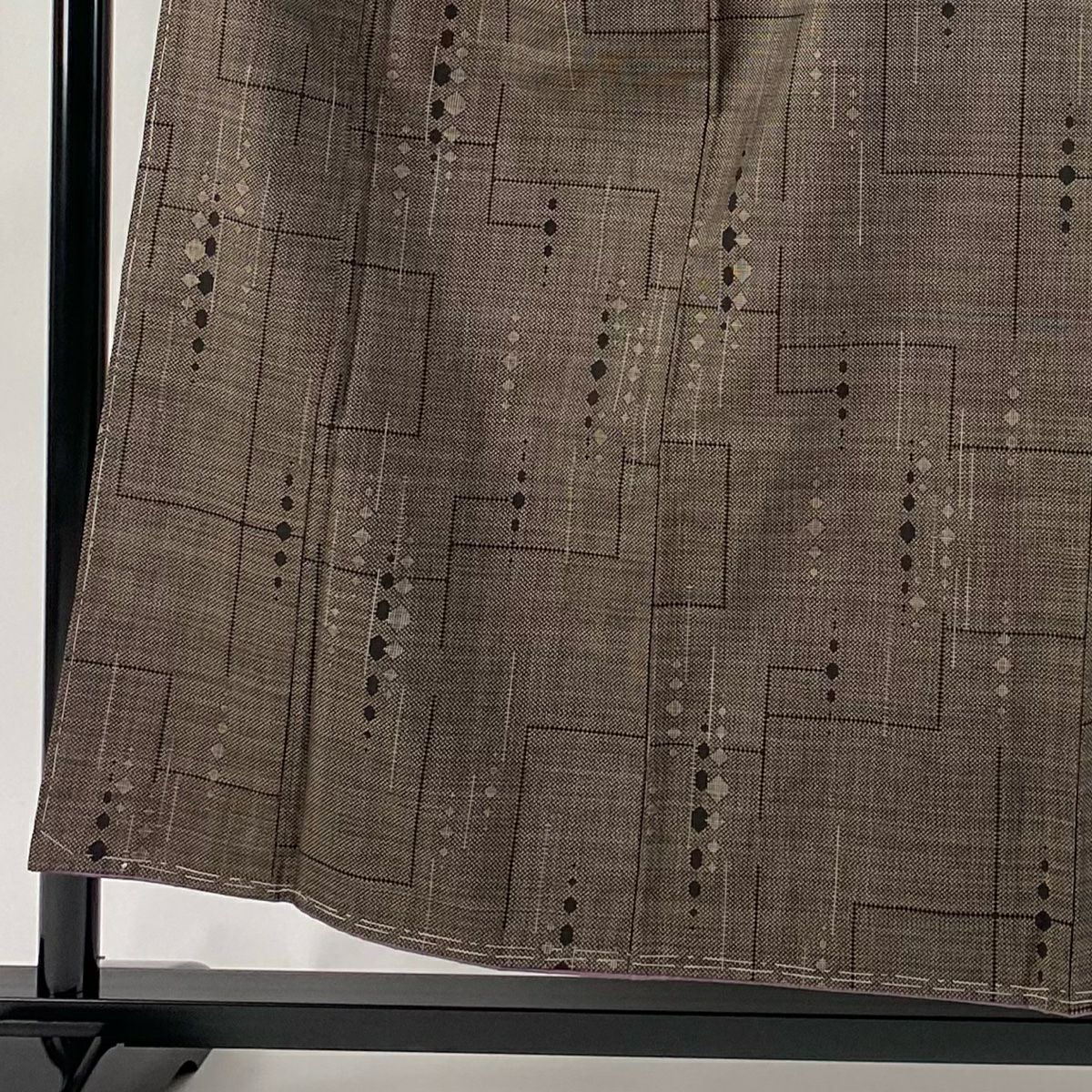 【美品】 紬織 身長154.5cm 袖長62.5cm S 雙層 幾何圖案 焦茶 純蠶絲 秀品級