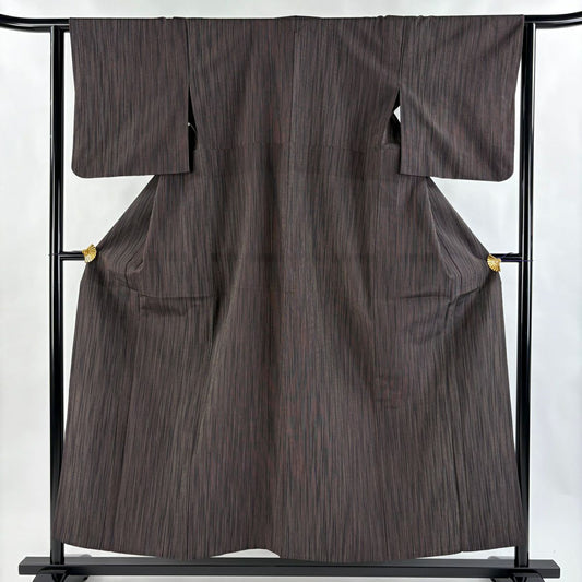【美品】 紬織 身長154.5cm 袖長62cm S 單層 縱條 墨色 純蠶絲 秀品級