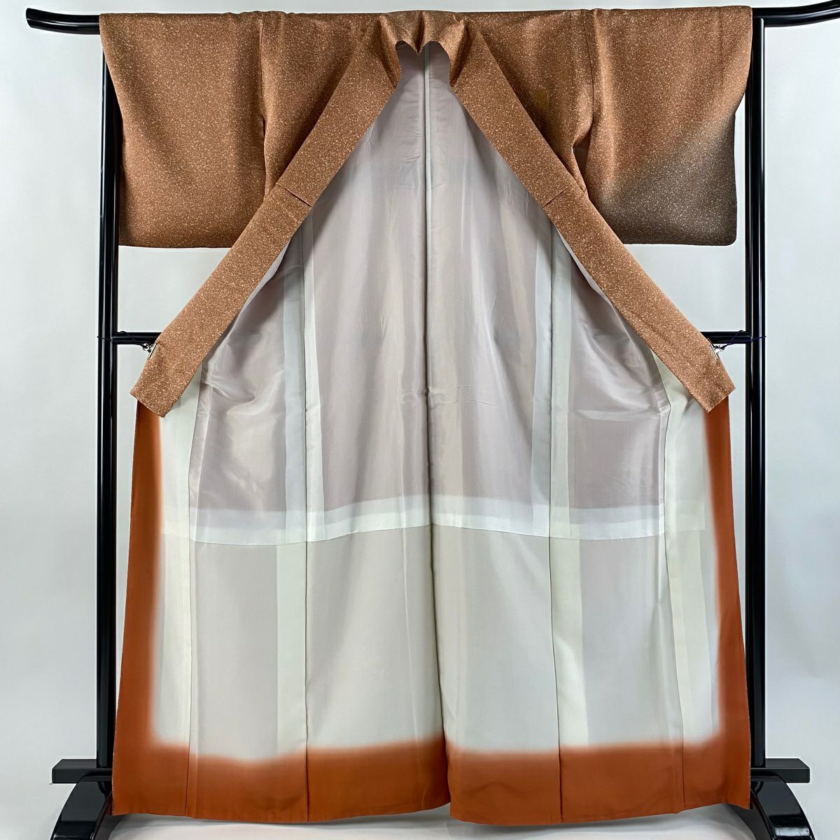 【美品】 付下 身長165.5cm 袖長66cm M 雙層 短冊 草花紋紋 金糸刺繡 紅茶 純蠶絲 秀品級