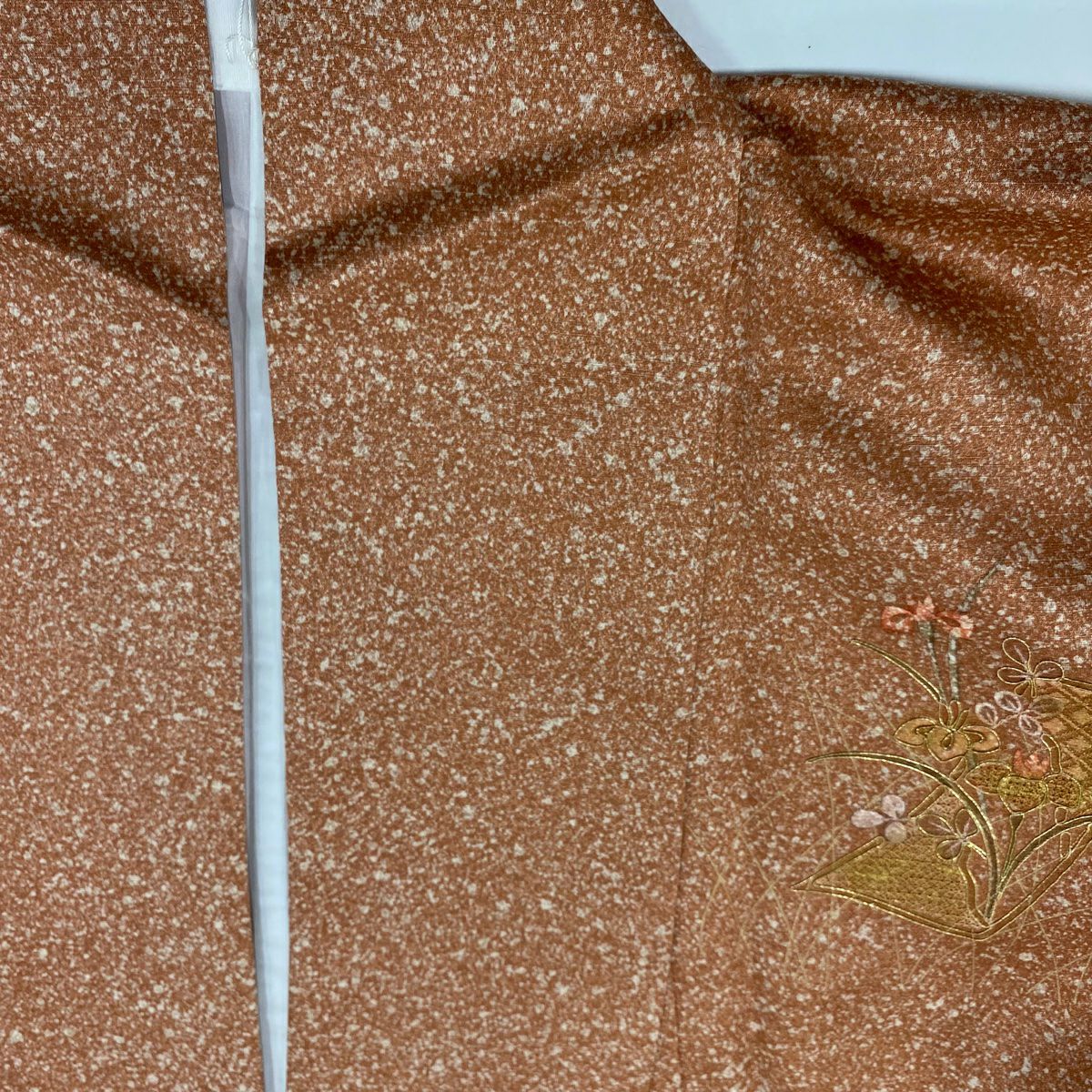 【美品】 付下 身長165.5cm 袖長66cm M 雙層 短冊 草花紋紋 金糸刺繡 紅茶 純蠶絲 秀品級