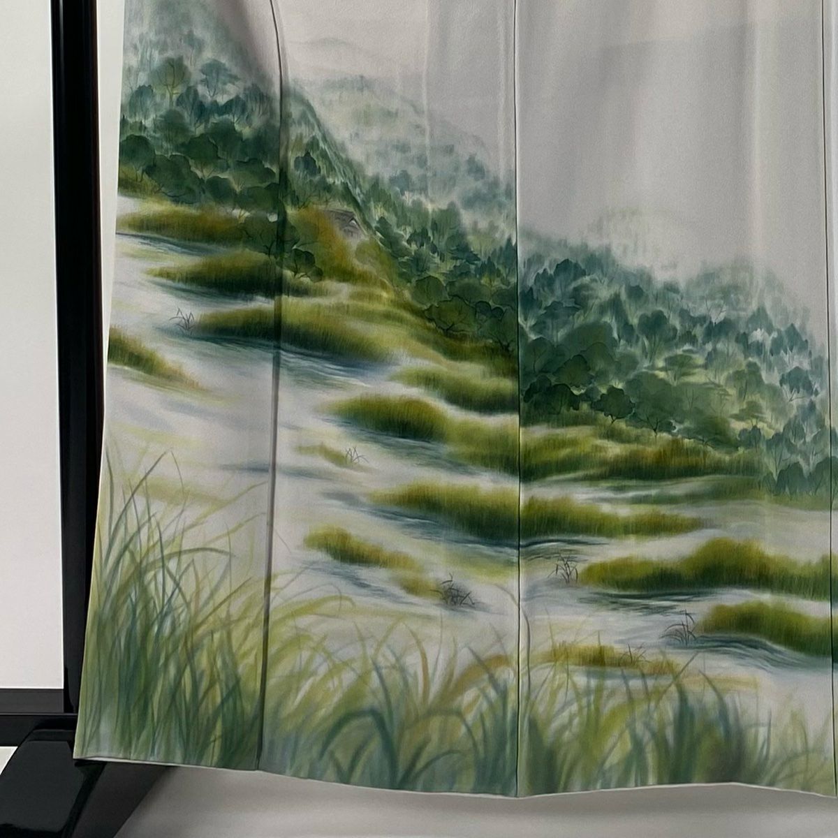 訪問服 身長161.5cm 袖長63.5cm S 雙層 鈴乃屋 落款あり 風景 家屋 漸層 灰色 純蠶絲 秀品級