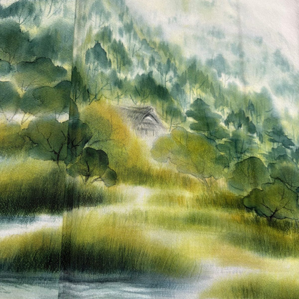 訪問服 身長161.5cm 袖長63.5cm S 雙層 鈴乃屋 落款あり 風景 家屋 漸層 灰色 純蠶絲 秀品級