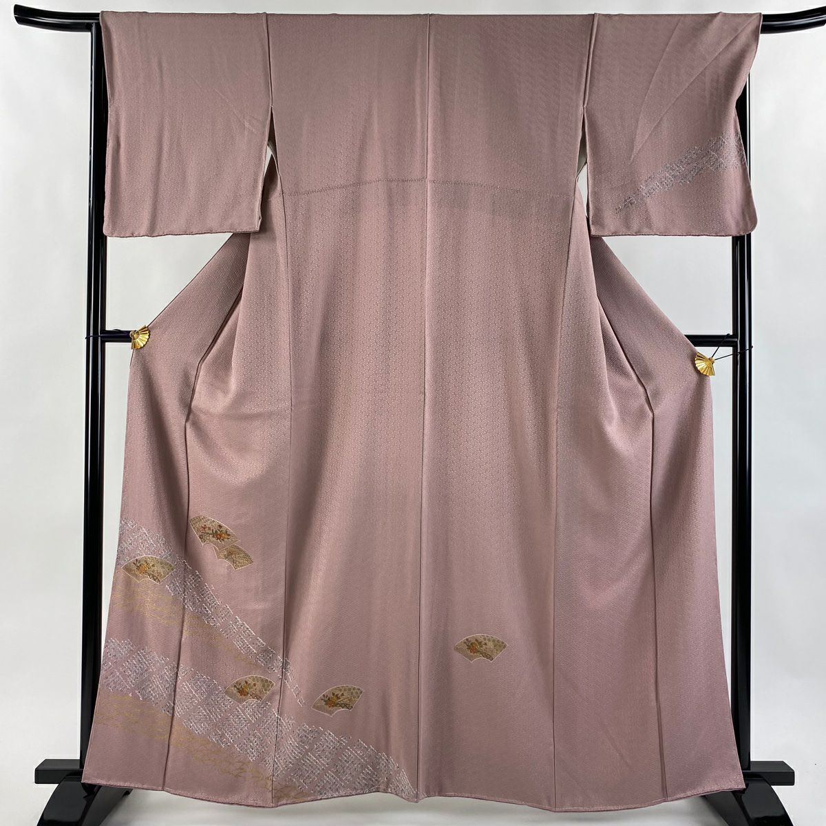 付下 身長162cm 袖長67cm M 雙層 扇子面 草花紋紋 拉麵刺繡 淺紫 純蠶絲 優品級