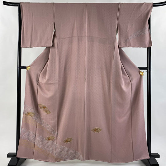 付下 身長162cm 袖長67cm M 雙層 扇子面 草花紋紋 拉麵刺繡 淺紫 純蠶絲 優品級