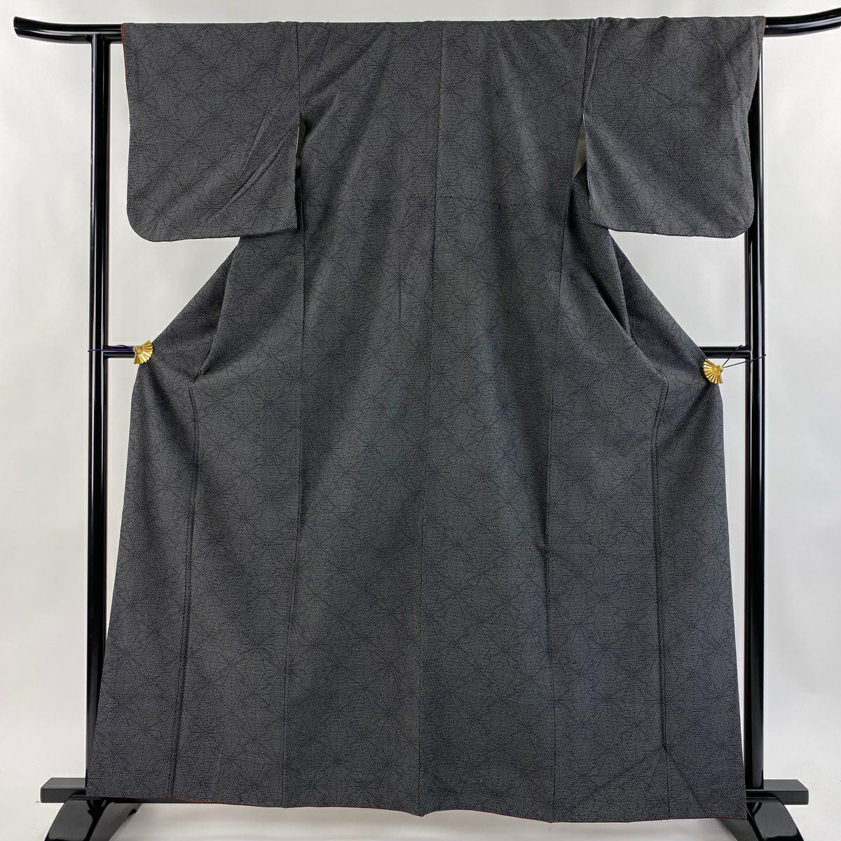 【美品】 紬織 身長163cm 袖長63cm S 雙層 麻葉 黑灰 純蠶絲 秀品級