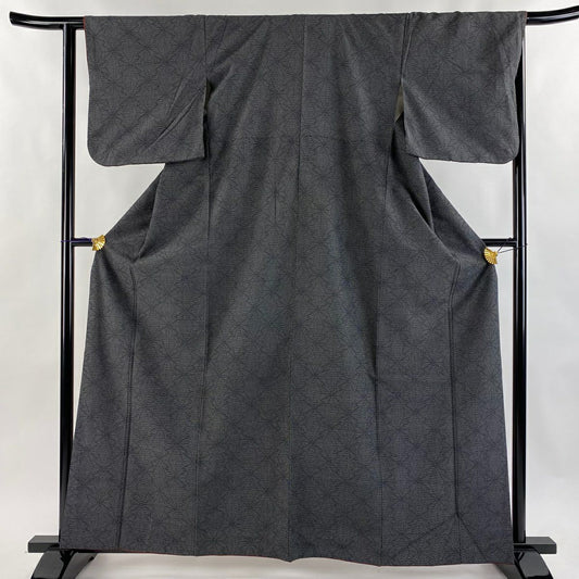 【美品】 紬織 身長163cm 袖長63cm S 雙層 麻葉 黑灰 純蠶絲 秀品級