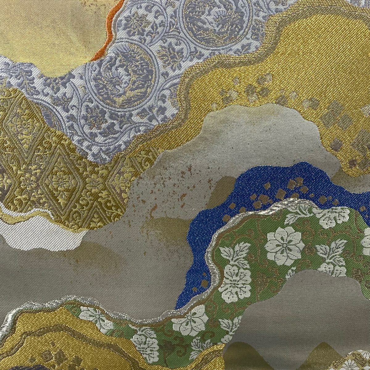 袋帶 秀品級 花唐草紋 霞 金銀線 金金箔 金 六通 純蠶絲