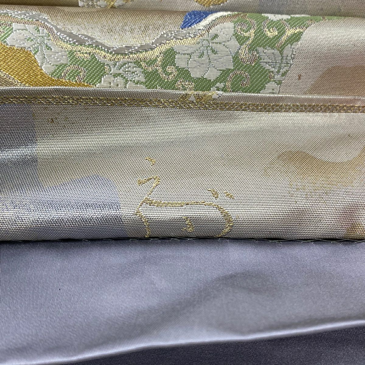 袋帶 秀品級 花唐草紋 霞 金銀線 金金箔 金 六通 純蠶絲