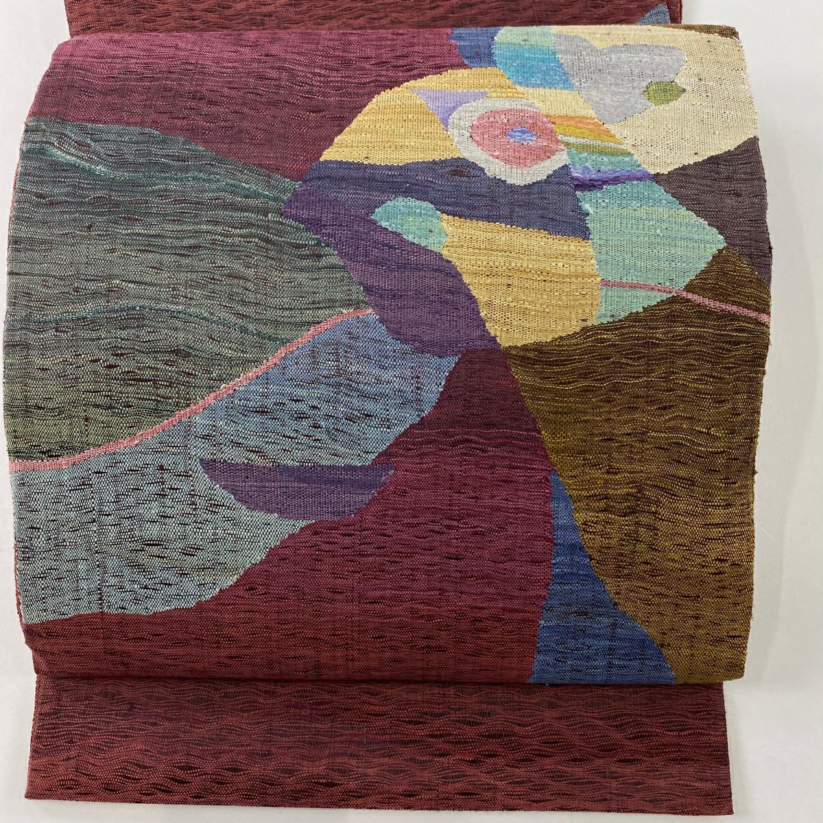 【美品】 袋帶 秀品級 紅色 大鼓圖案 純蠶絲