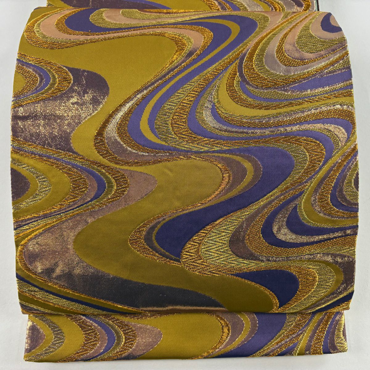 【美品】 袋帶 秀品級 流水 金糸 唐織 山吹茶 六通 純蠶絲